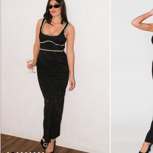 Elegant Black Lace Dress with Pearl Detailing